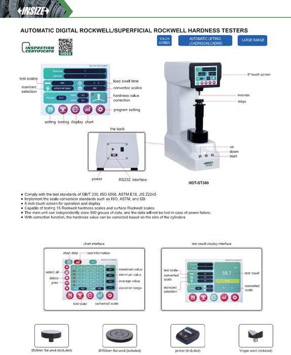 Tabletop digital Rockwell/ Superficial Rockwell hardness tester - Touch screen - Includes printer