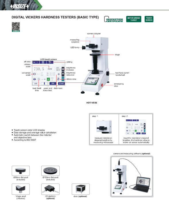 Table digital Vickers hardness tester - Touch screen - Camera