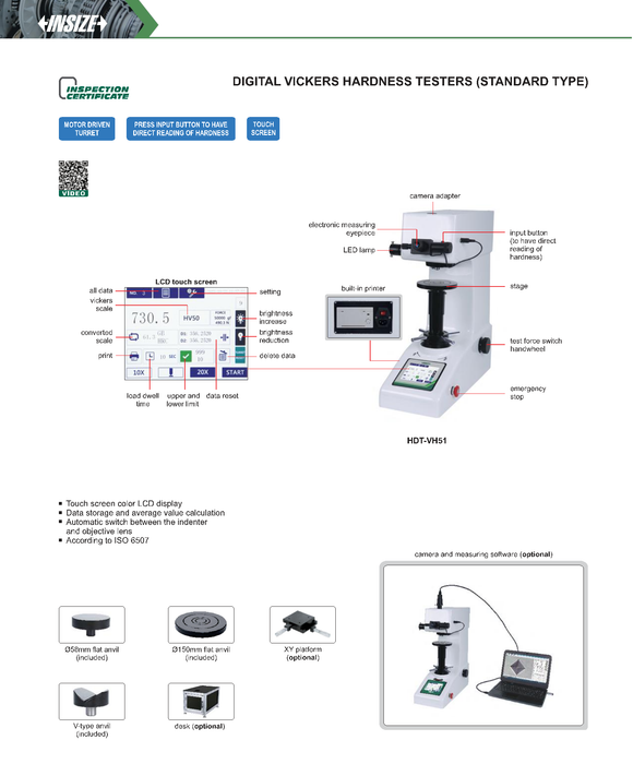 Tabletop digital Vickers hardness tester - Touch screen - Built-in printer