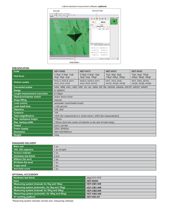 Tabletop digital Vickers hardness tester - Touch screen - Built-in printer