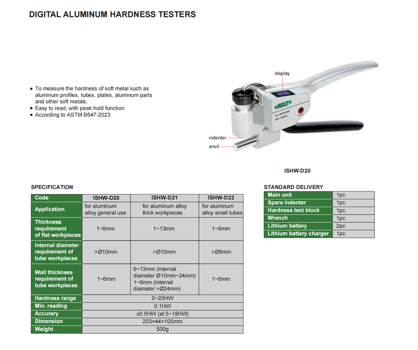 Φορητό Ψηφιακό Σκληρόμετρο για αλουμίνιο