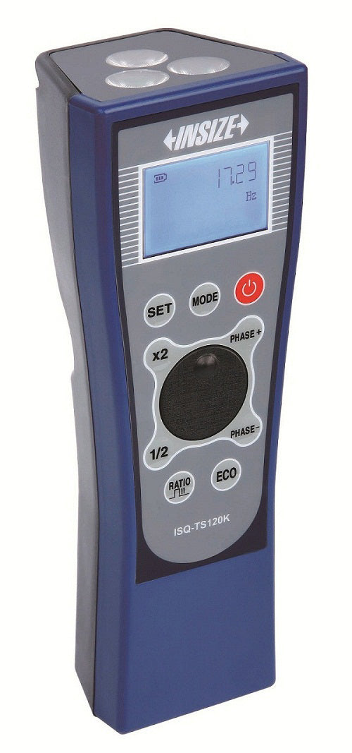 Στροβοσκόπιο Insize ISQ-TS120K, μπλε χειρός με οθόνη LCD και πλήκτρα SET/MODE/PHASE, ECO