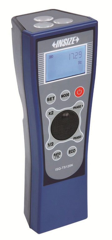 Στροβοσκόπιο Insize ISQ-TS120K, μπλε χειρός με οθόνη LCD και πλήκτρα SET/MODE/PHASE, ECO