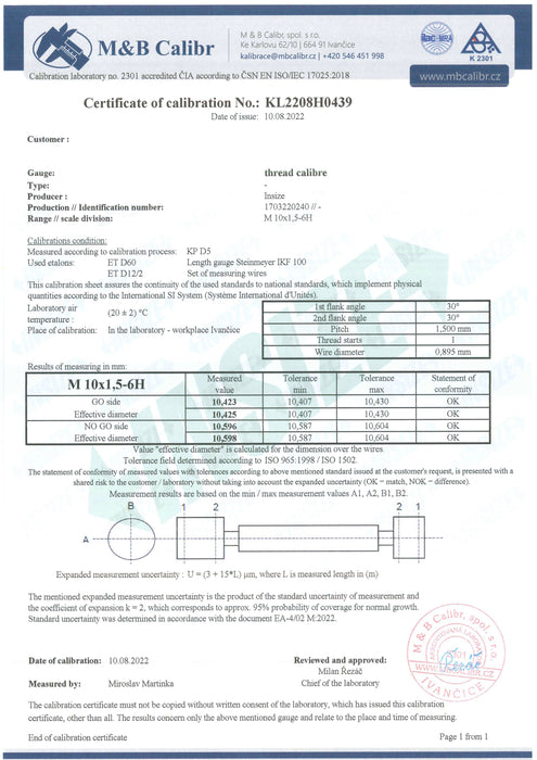 Πιστοποιητικό Διακρίβωσης ISO 17025 Insize