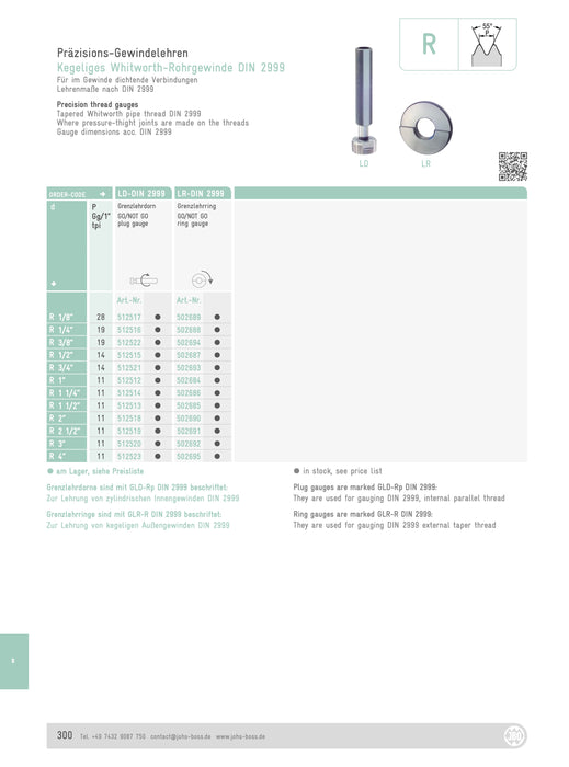 Thread Gauge for Tapered Pipe Whitworth Pipe R