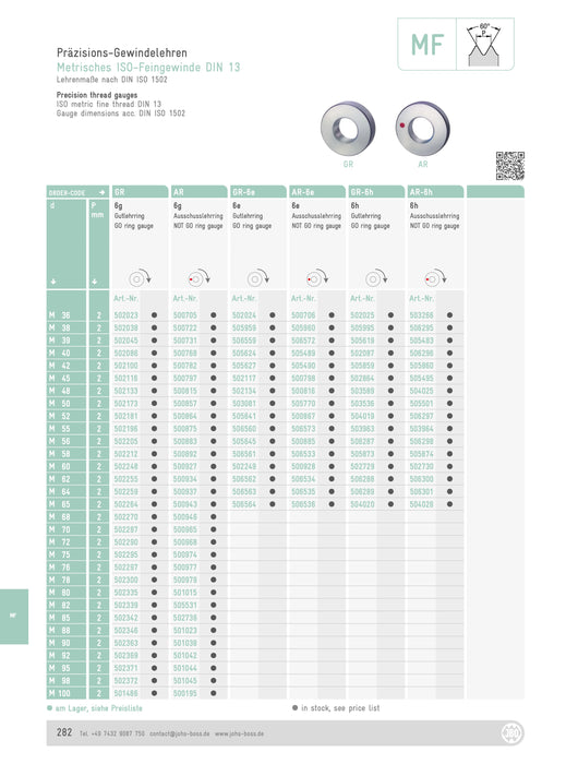 MF Ring Gauge for Metric Thread 6g (Standard) M11-M21