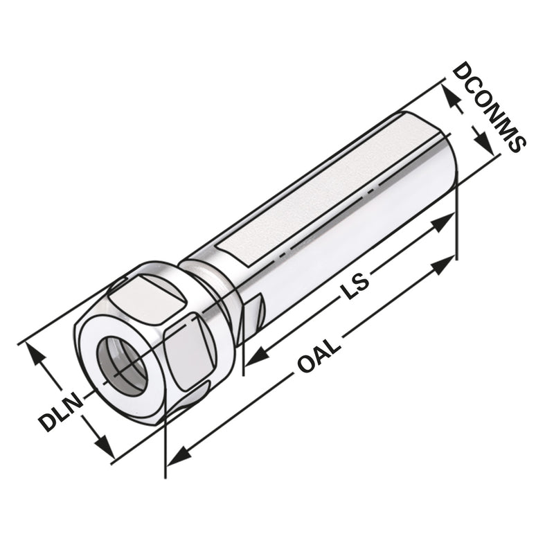 Διαστάσεις τσοκ collet ER KE-120.02.A (Kemmler): DCONMS, LS, OAL, DLN