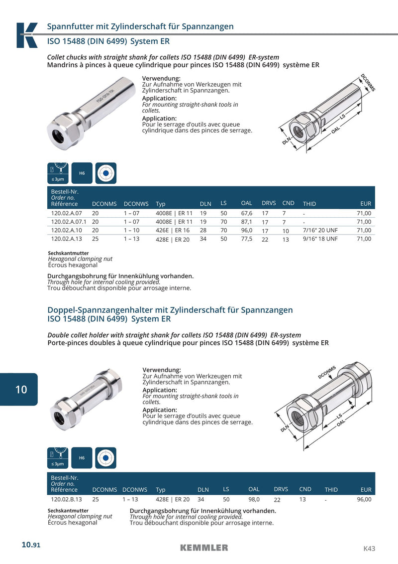 Τεχνικά χαρακτηριστικά KE-120.02.A (Kemmler) - Collet chucks with straight shank ER (σελ. 1)