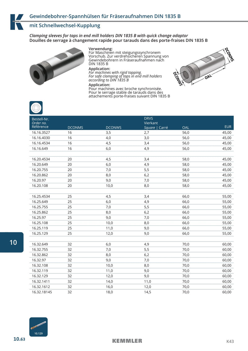 Τεχνικά χαρακτηριστικά KE-16 (Kemmler) - Clamping sleeves for taps with quick change adaptor (σελ. 1)