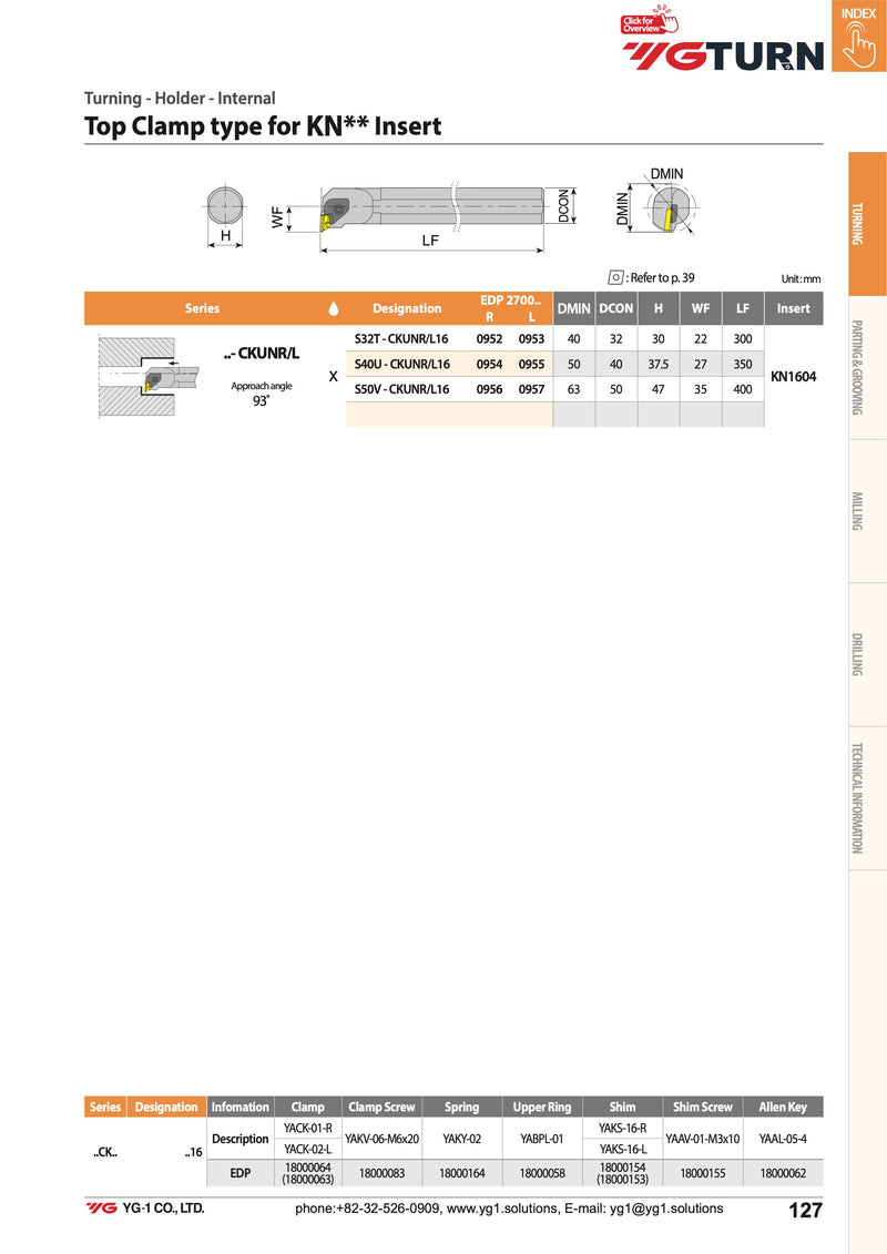 Μανέλα Τόρνου Εσωτερική YG για παραλληλόγραμμο πλακίδιο με 2 γωνίες 55° KNUX (Ξεχοντρίσματος)