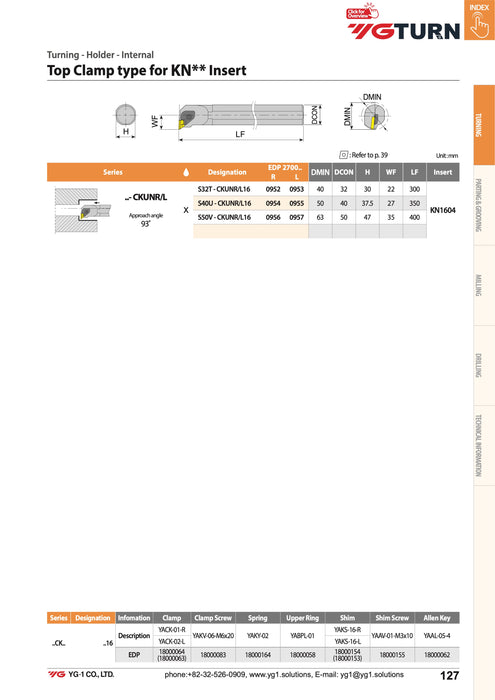 Μανέλα Τόρνου Εσωτερική YG για παραλληλόγραμμο πλακίδιο με 2 γωνίες 55° KNUX (Ξεχοντρίσματος)