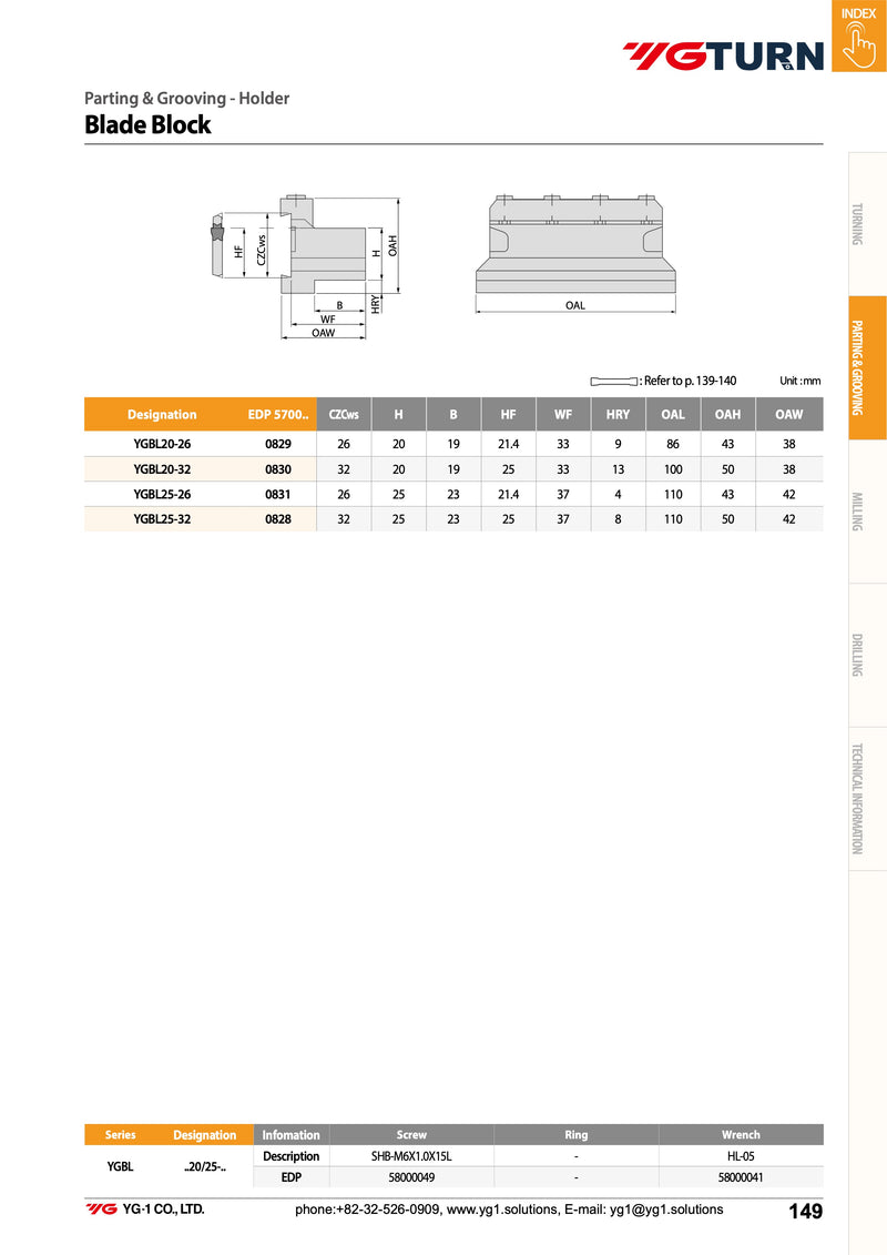 Μανέλα τόρνου σχισίματος για λάμα YGBL