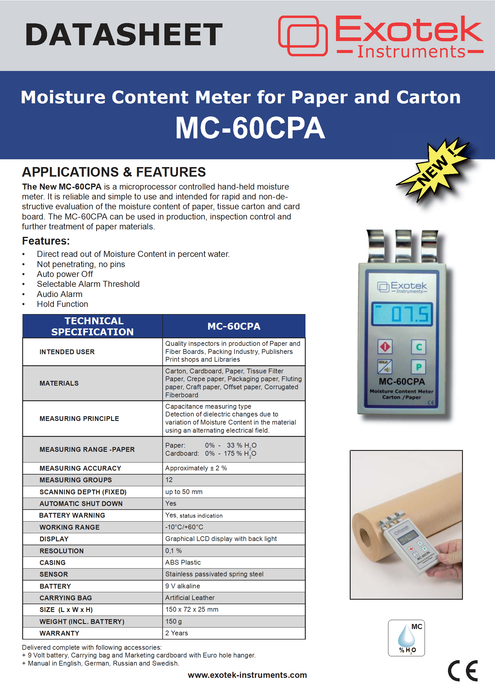 Hygrometer for paper - cardboard