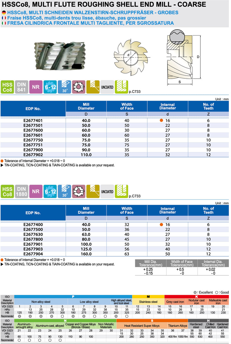 Multi Flute Roughing Shell End Mill Coarse Yg