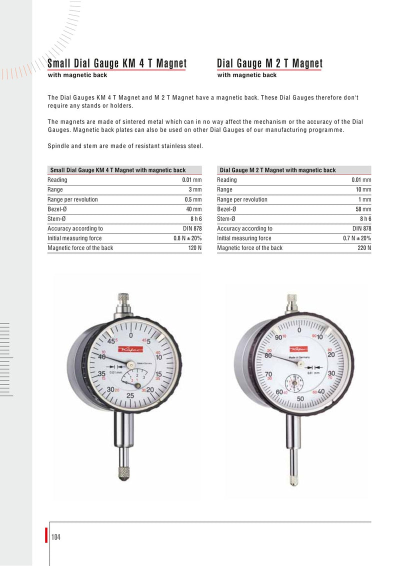 Technical specifications M 2 T Magnet - Dial Indicator with Magnetic Back