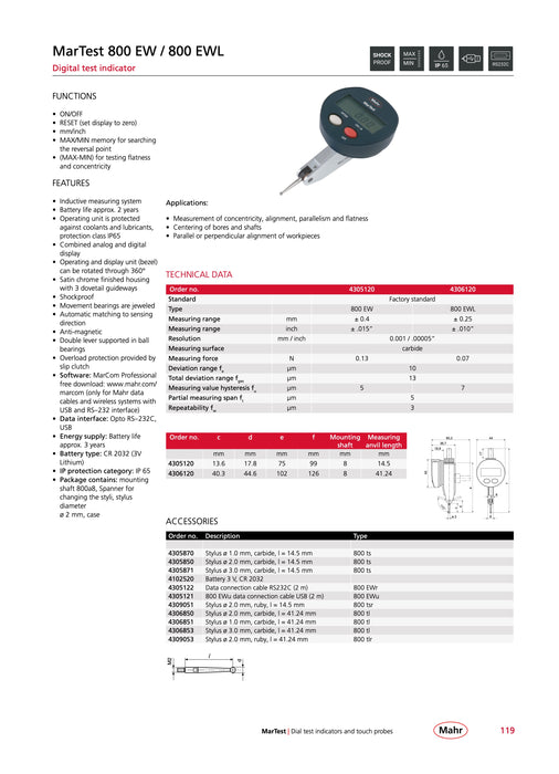 1339 - Digital Test Indicator IP54 - Bluetooth - Ø45mm