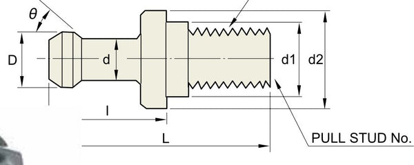 Τεχνικό σχέδιο διαστάσεων P2506706 Yg pull stud (γωνία θ/BHTA, D, d, d1, d2, L, l, σπείρωμα G)