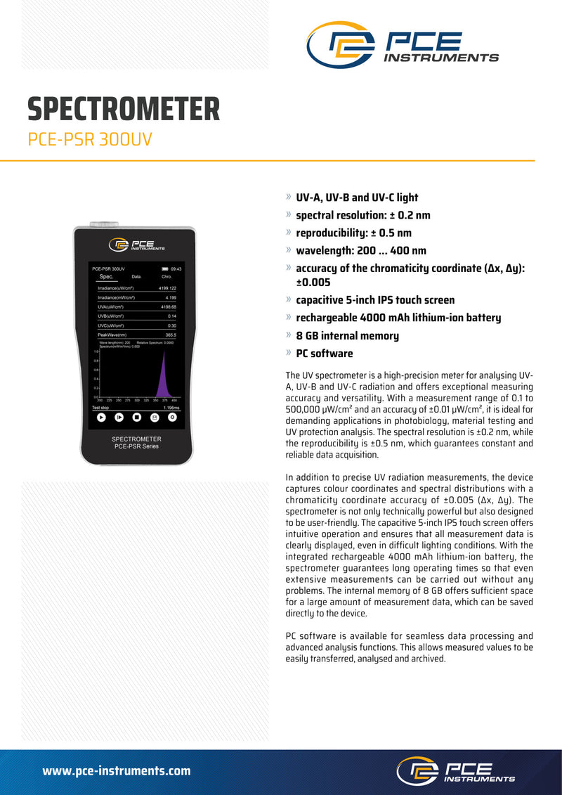 PCE-PSR 300UV datasheet σελ. 1