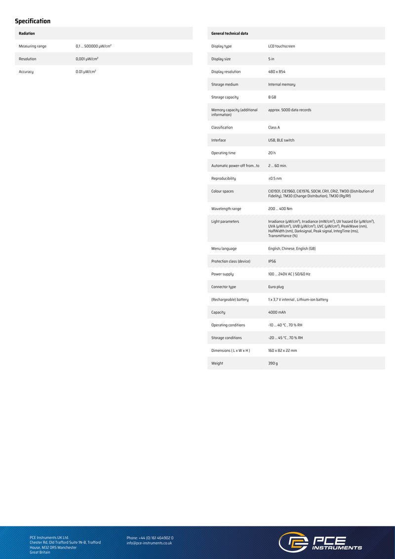PCE-PSR 300UV datasheet σελ. 2