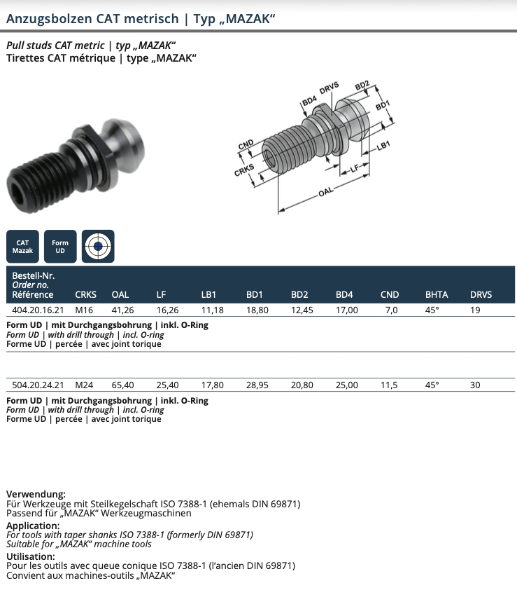 Pull Stud for CAT MAZAK - Image 3