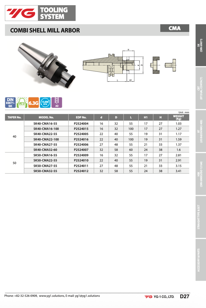 Κώνος SK Φρεζοκεφαλής και Shell Mill (Combi της YG)  - Image 3