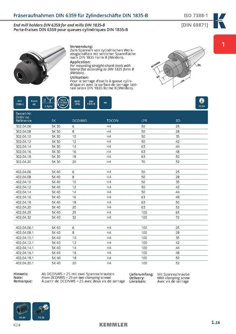 Τεχνικά χαρακτηριστικά SK-EMH2.5 AD (Kemmler) - Κώνος SK Weldon της Kemmler υψηλής ακρίβειας G2.5 στις 25.000RPM (σελ. 2)