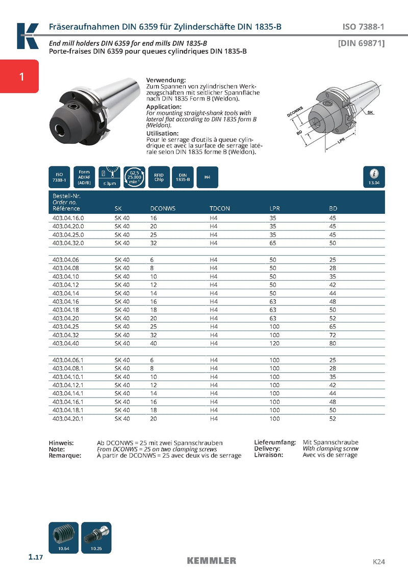 Τεχνικά χαρακτηριστικά SK-EMH2.5 (Kemmler) - Κώνος SK Weldon της Kemmler υψηλής ακρίβειας G2.5 στις 25.000RPM (σελ. 3)