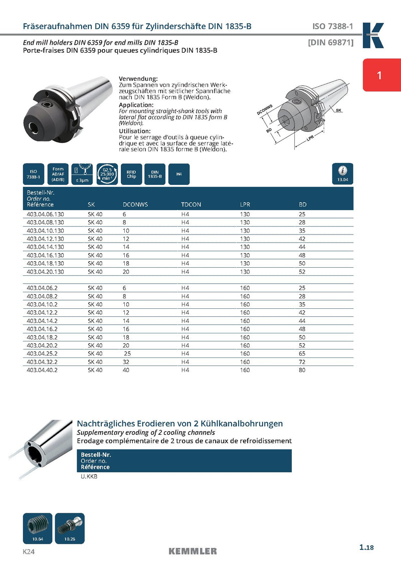Τεχνικά χαρακτηριστικά SK-EMH2.5 (Kemmler) - Κώνος SK Weldon της Kemmler υψηλής ακρίβειας G2.5 στις 25.000RPM (σελ. 4)