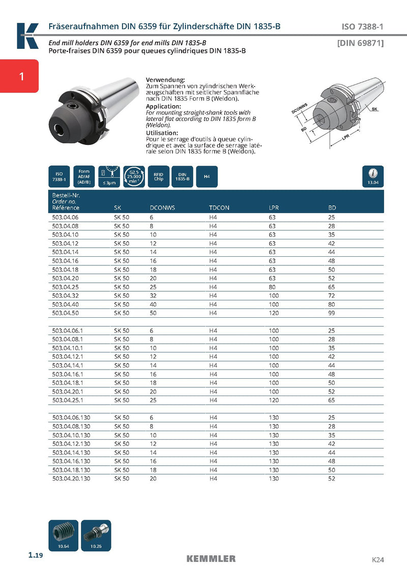 Τεχνικά χαρακτηριστικά SK-EMH2.5 (Kemmler) - Κώνος SK Weldon της Kemmler υψηλής ακρίβειας G2.5 στις 25.000RPM (σελ. 5)