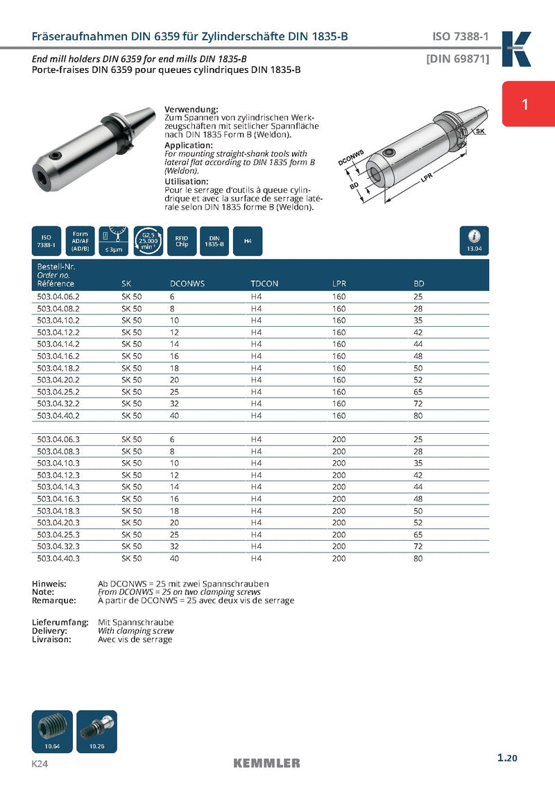 Τεχνικά χαρακτηριστικά SK-EMH2.5 (Kemmler) - Κώνος SK Weldon της Kemmler υψηλής ακρίβειας G2.5 στις 25.000RPM (σελ. 6)
