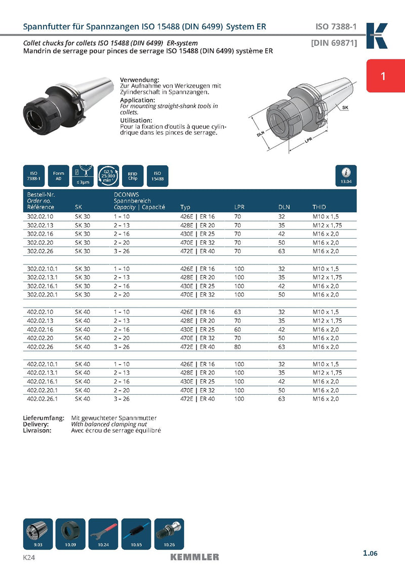 Τεχνικά χαρακτηριστικά SK-ER2.5 AD (Kemmler) - Κώνος SK της Kemmler για Collet ER υψηλής ακρίβειας G2.5 στις 25.000RPM (σελ. 2)