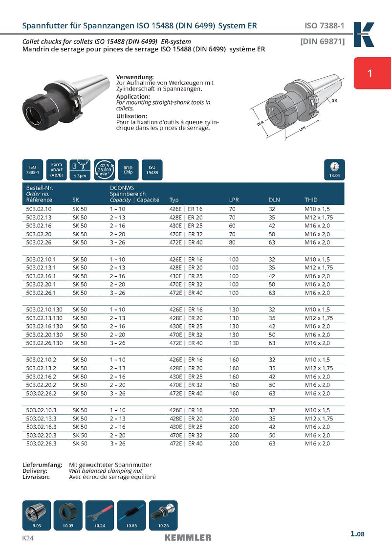 Τεχνικά χαρακτηριστικά SK-ER2.5 (Kemmler) - Κώνος SK της Kemmler για Collet ER υψηλής ακρίβειας G2.5 στις 25.000RPM (σελ. 3)