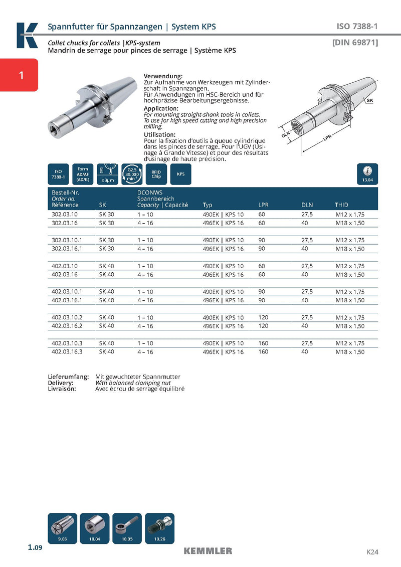Τεχνικά χαρακτηριστικά SK-KPS (30,000 RPM) - Κώνος SK της Kemmler για Collet KPS υψηλής ακρίβειας G2.5 στις 30.000RPM (high speed) (σελ. 2)
