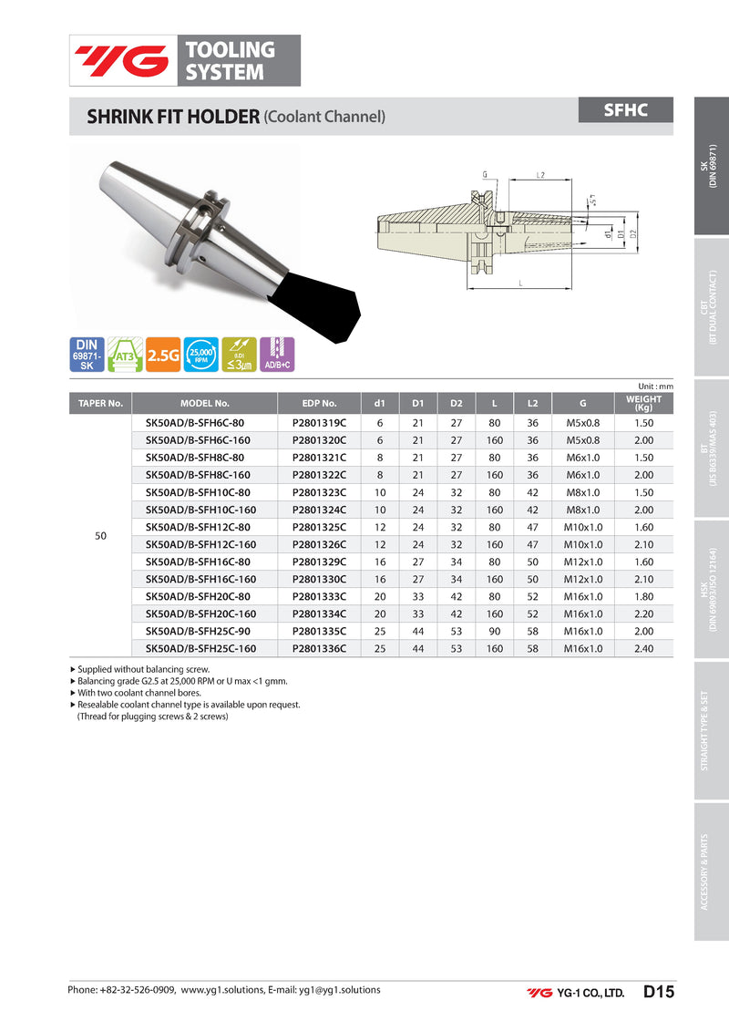 Τεχνικά χαρακτηριστικά SK-SFHC - Κώνος SK Shrink Fit της YG με έξτρα κανάλια και τρύπες για σαπουνέλαιο (σελ. 3)