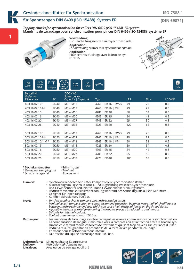 Κώνος SK με Μικροαντιστάθμιση Ζ (0.5mm) σε κολαούζα με collet ER (SYNCHRO TAPPING CHUCK Kemmler) - Image 3