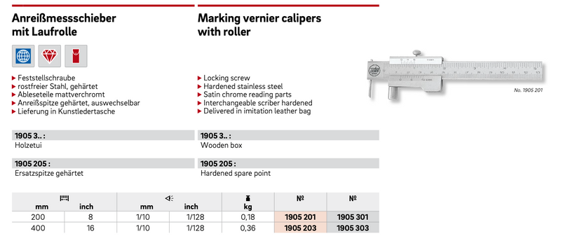 Παχύμετρο Χαράκτης Βερνιέρος με ροδάκι Ultra