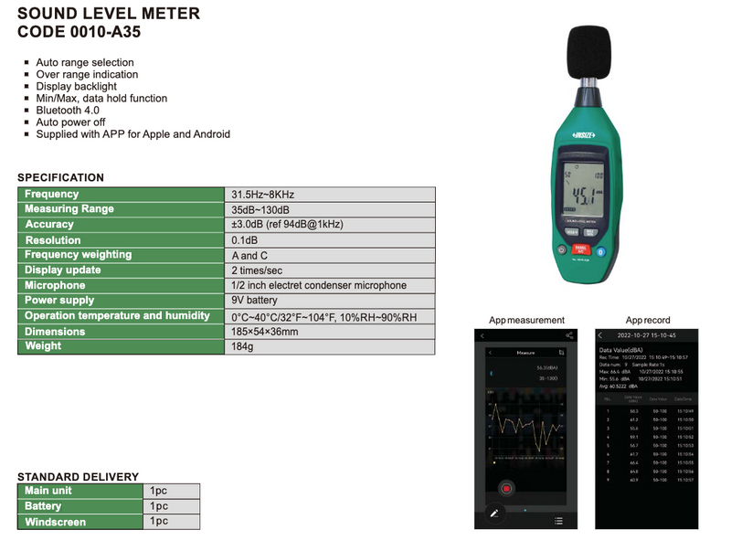 Ηχόμετρο - Ντεσιμπελόμετρο Bluetooth Insize