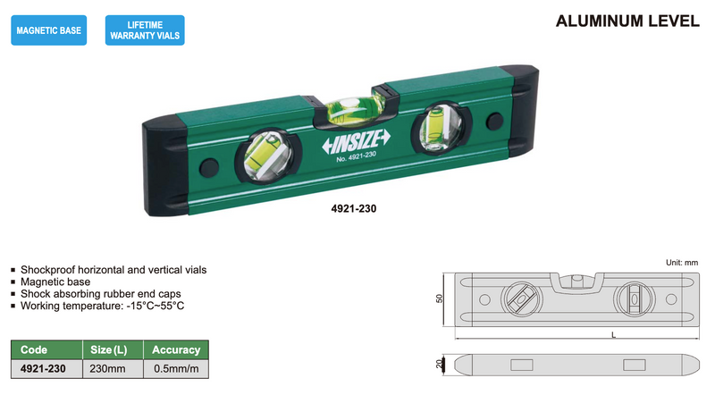 Αλφάδι Αλουμινίου  με Μαγνητική Βάση Insize