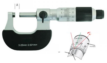 Insize 3207 micrometer 0-25 mm 0.001 mm no parallax, black frame with metal thimble and scale