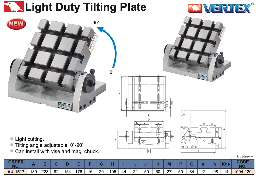 Επικλινόμενο Τραπέζι Εργαλειομηχανής Light Duty Vertex