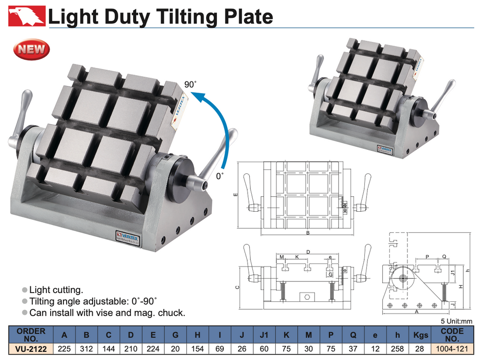 Επικλινόμενο Τραπέζι Εργαλειομηχανής Light Duty Vertex