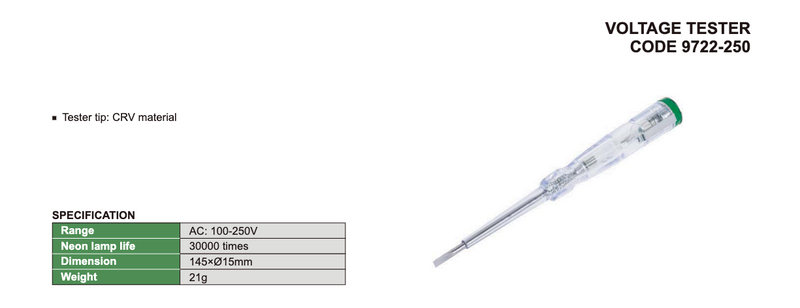 Τεχνικά χαρακτηριστικά 9722 - Voltage Tester