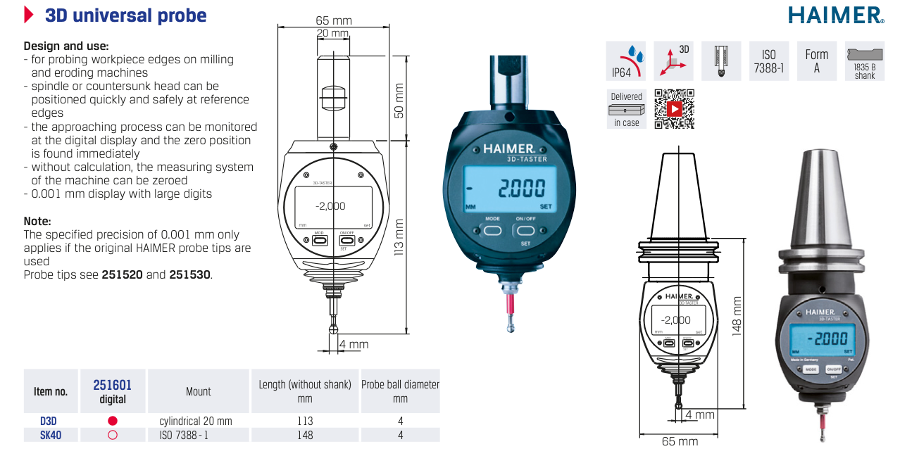 3D Tester Μηδενιστής Φρέζας IP64 Haimer