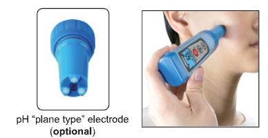 Επιφανειακό ηλεκτρόδιο pH Insize 0432-HB-F, μπλε κεφαλή αισθητήρα και χρήση σε φορητό μετρητή στο μάγουλο