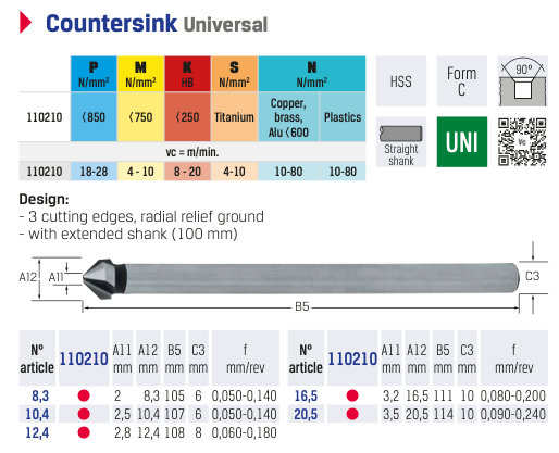 Φρέζα Τρίκοπη 90° Τρίκοπη με Μακρυ Στέλεχος HSS