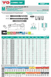 Τεχνικά χαρακτηριστικά TM-SP-COMBO-SC - Κολαούζο Μηχανής Μ-Μετρικό - COMBO - Τυφλές οπές - Short Chamfer (σελ. 1)