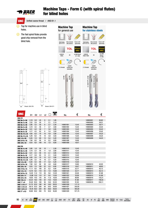Κολαουζα Ιντσας Μηχανης για Ανοξειδωτα Τυφλες Οπες UNC Αμερικάνικο Baer
