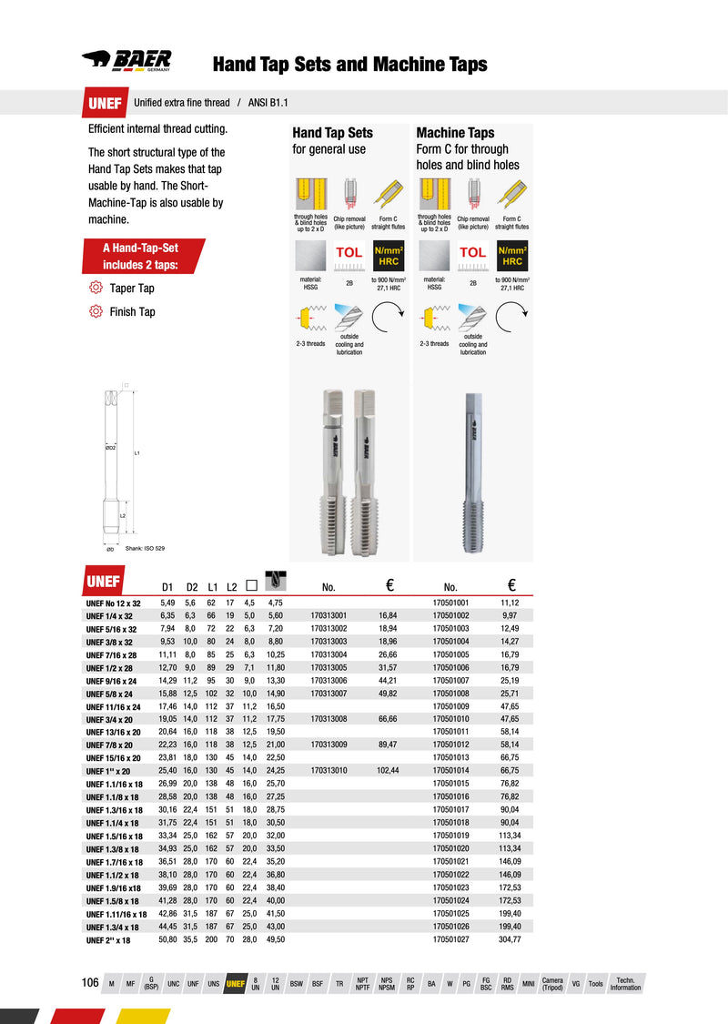 Κολαουζο Ιντσας UNEF Αμερικανικο Extra Fine Ψιλοπασο Χειρός (Σετ) Baer