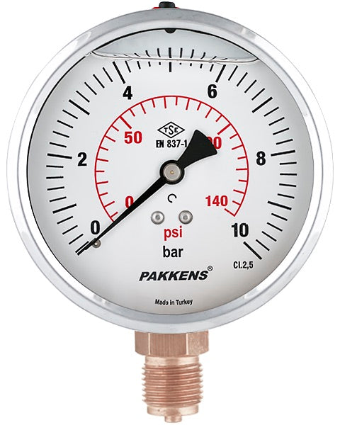 Glycerin Pressure Gauge Ø100 mm Class 1 Bottom Thread 1/2"
