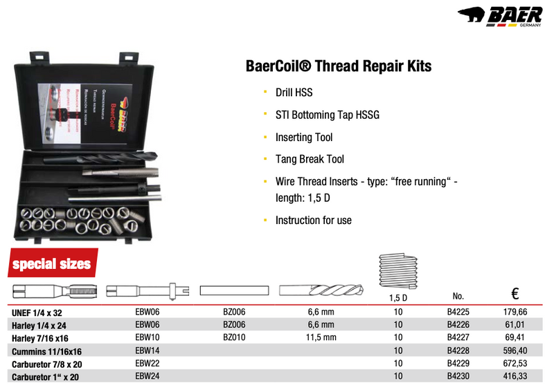 Σετ Επιδιόρθωσης Σπειρωμάτων Harley Davidson και αλλα Baer